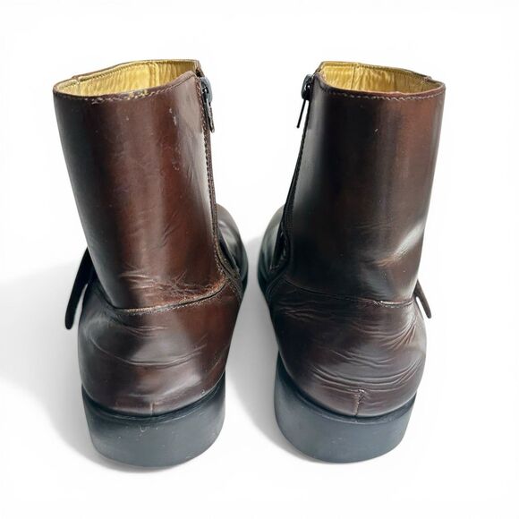Polo Ralph Lauren Men\'s 9.5D Brown Leather Biker Boots Metal Logo Buckle Strap main image 4